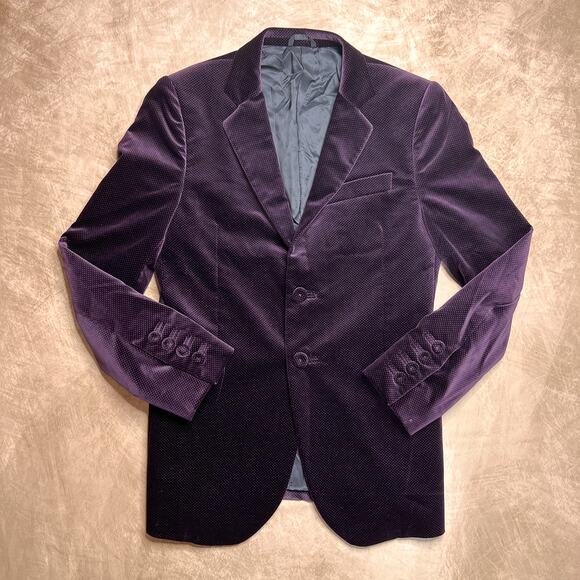 Byblos Velvet Suit Jacket Italian Made Purple Speckled Long Sleeve Formal Party - Picture 9 of 9